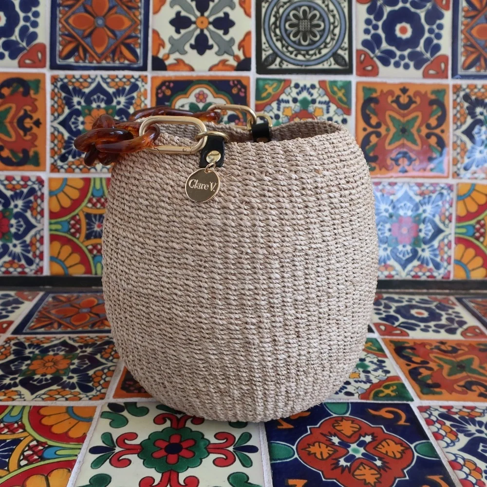 Clare V. Pot de Miel in Cream w/Tortoise Resin Top Handle - Picture 2 of 13